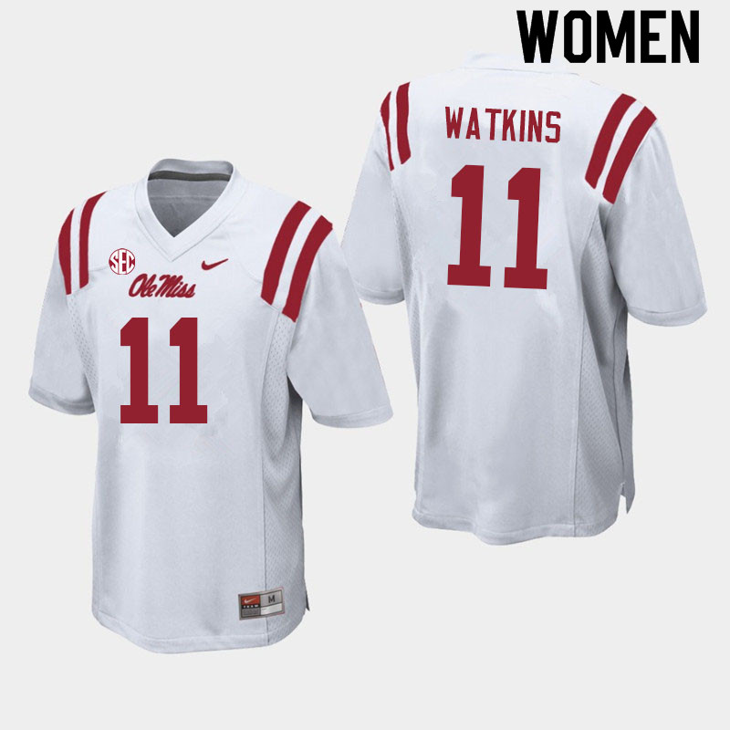 Women #11 Jordan Watkins Ole Miss Rebels College Football Jerseys Sale-White - Click Image to Close